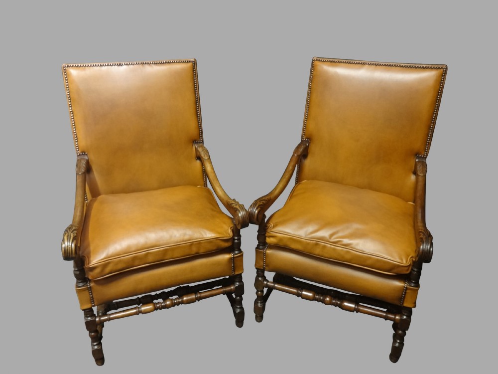 Excellent Pair French Leather Library Chairs View II