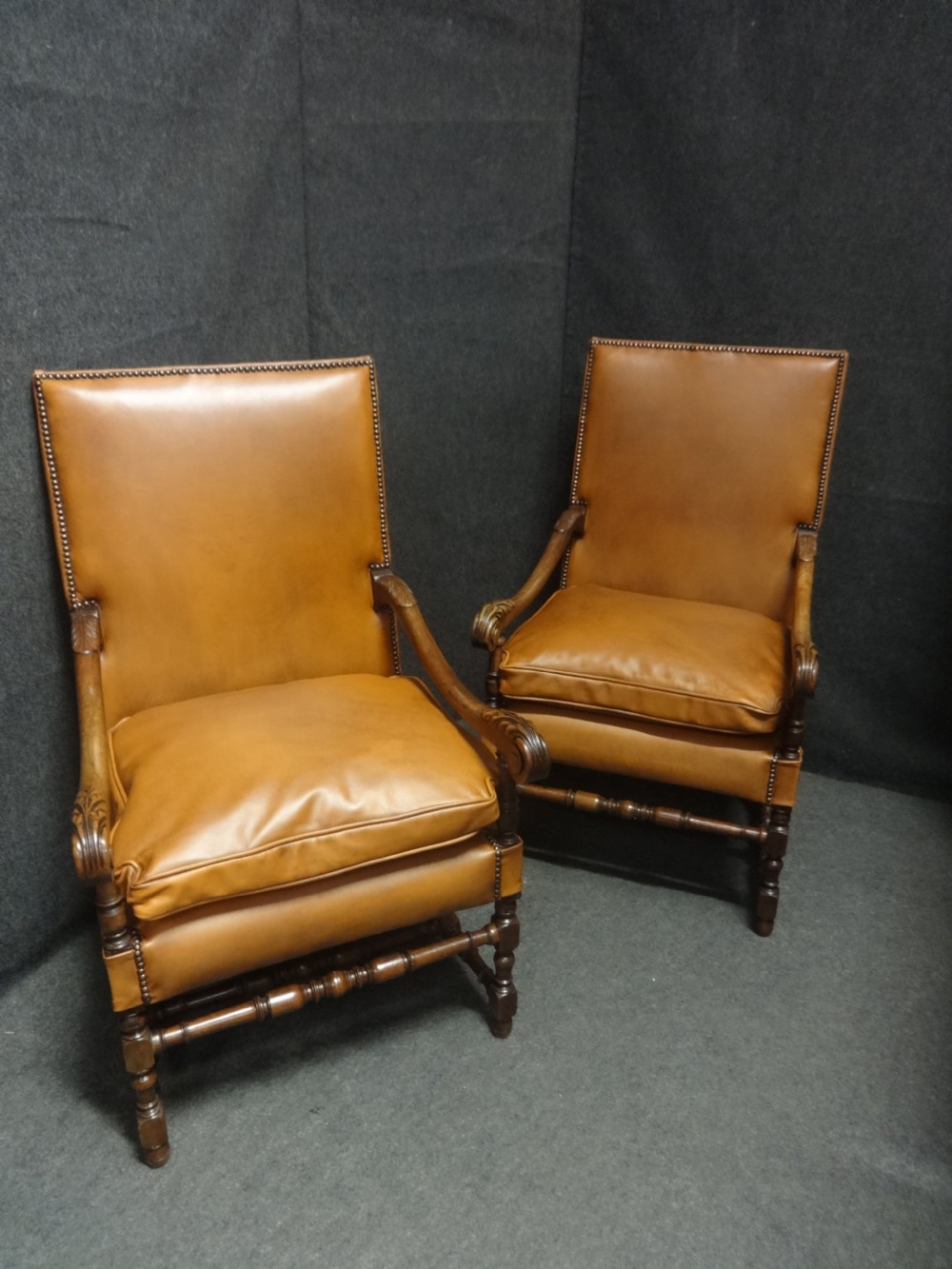 Excellent Pair French Leather Library Chairs View III