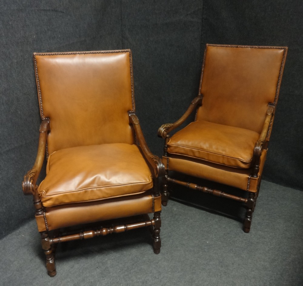 Excellent Pair French Leather Library Chairs View IV