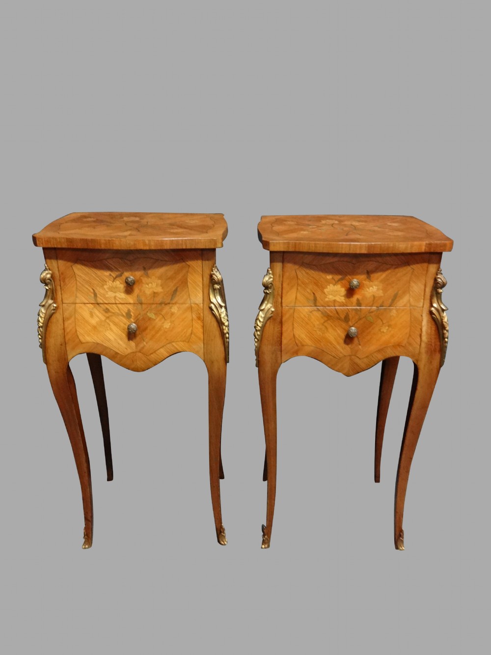 Lovely Pair Marquetry Bedside Lamp Tables