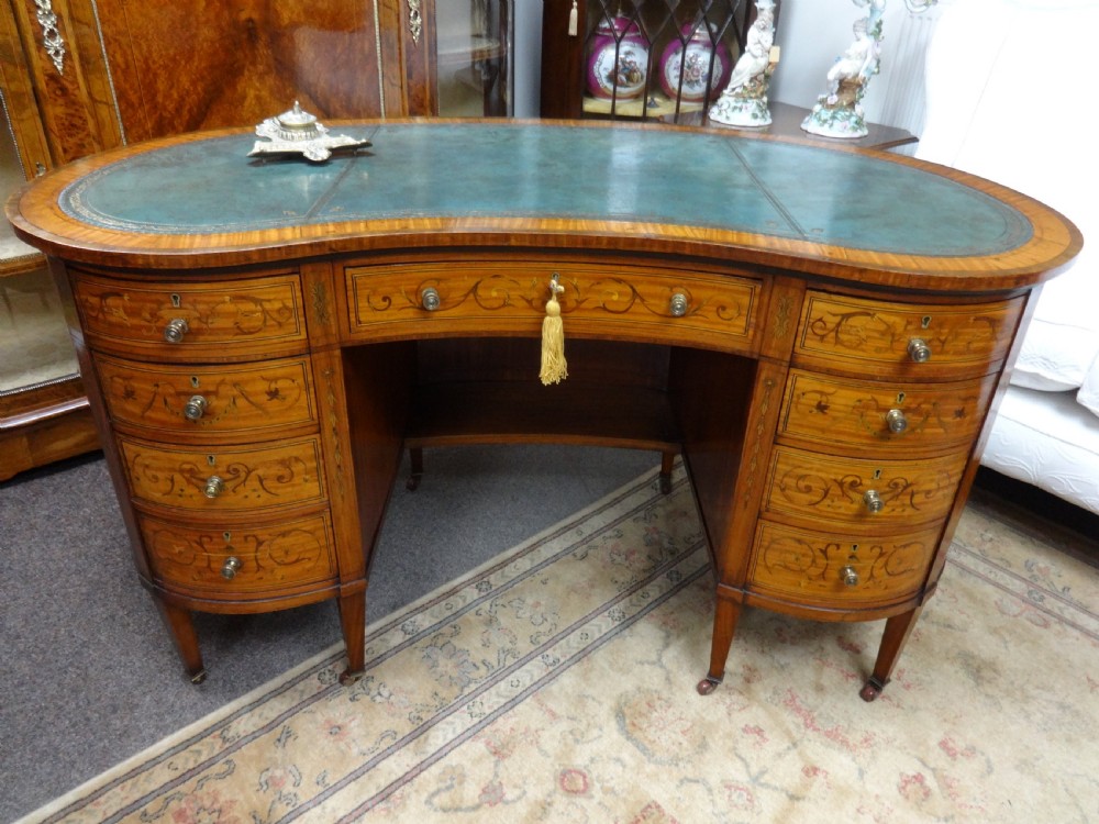 Superb Sheraton Inlaid Satinwood Kidney Desk View V