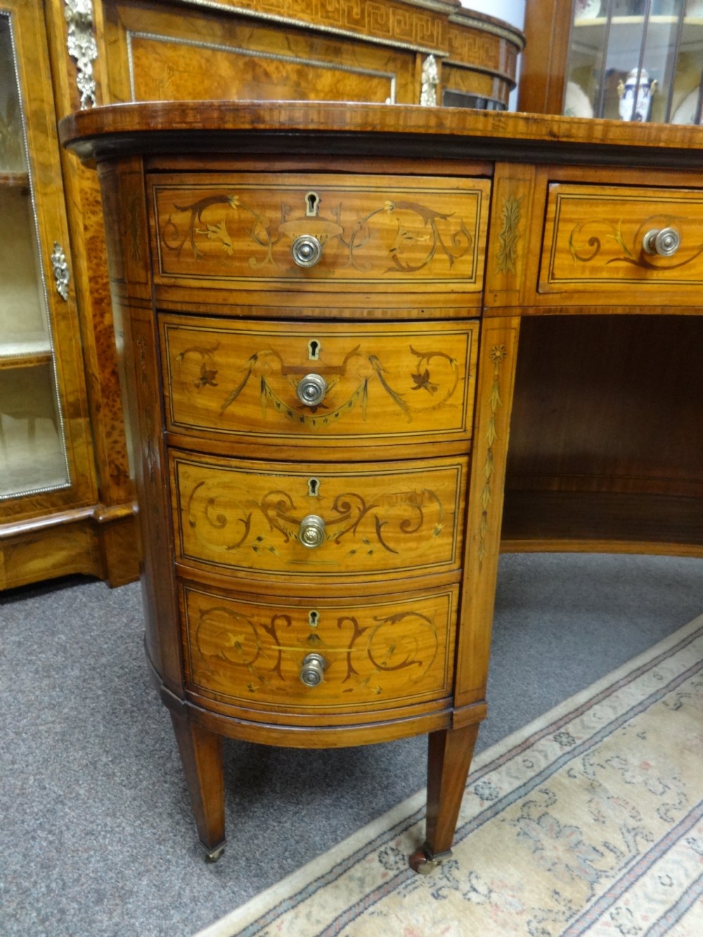 Superb Sheraton Inlaid Satinwood Kidney Desk View VI