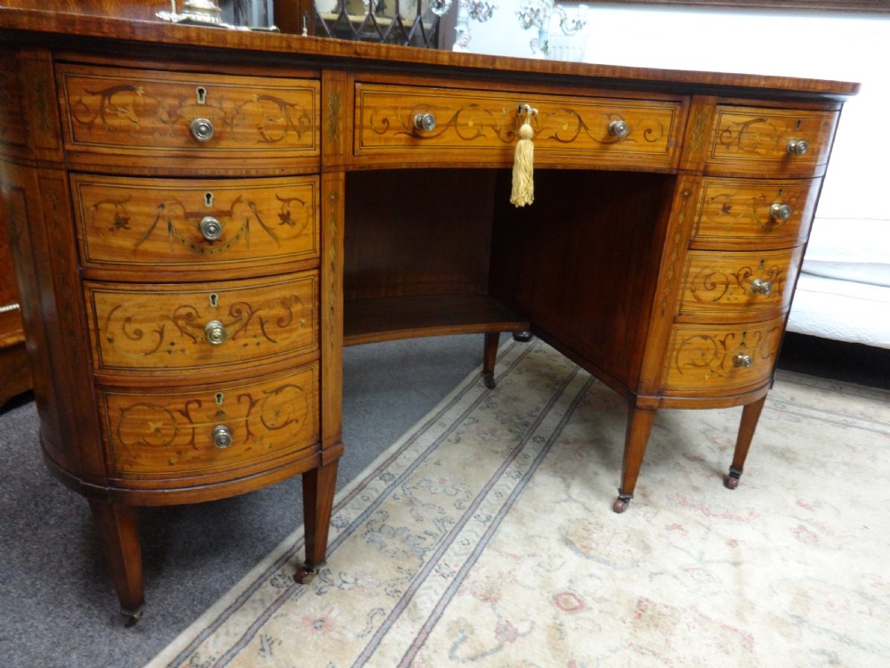 Superb Sheraton Inlaid Satinwood Kidney Desk View VII