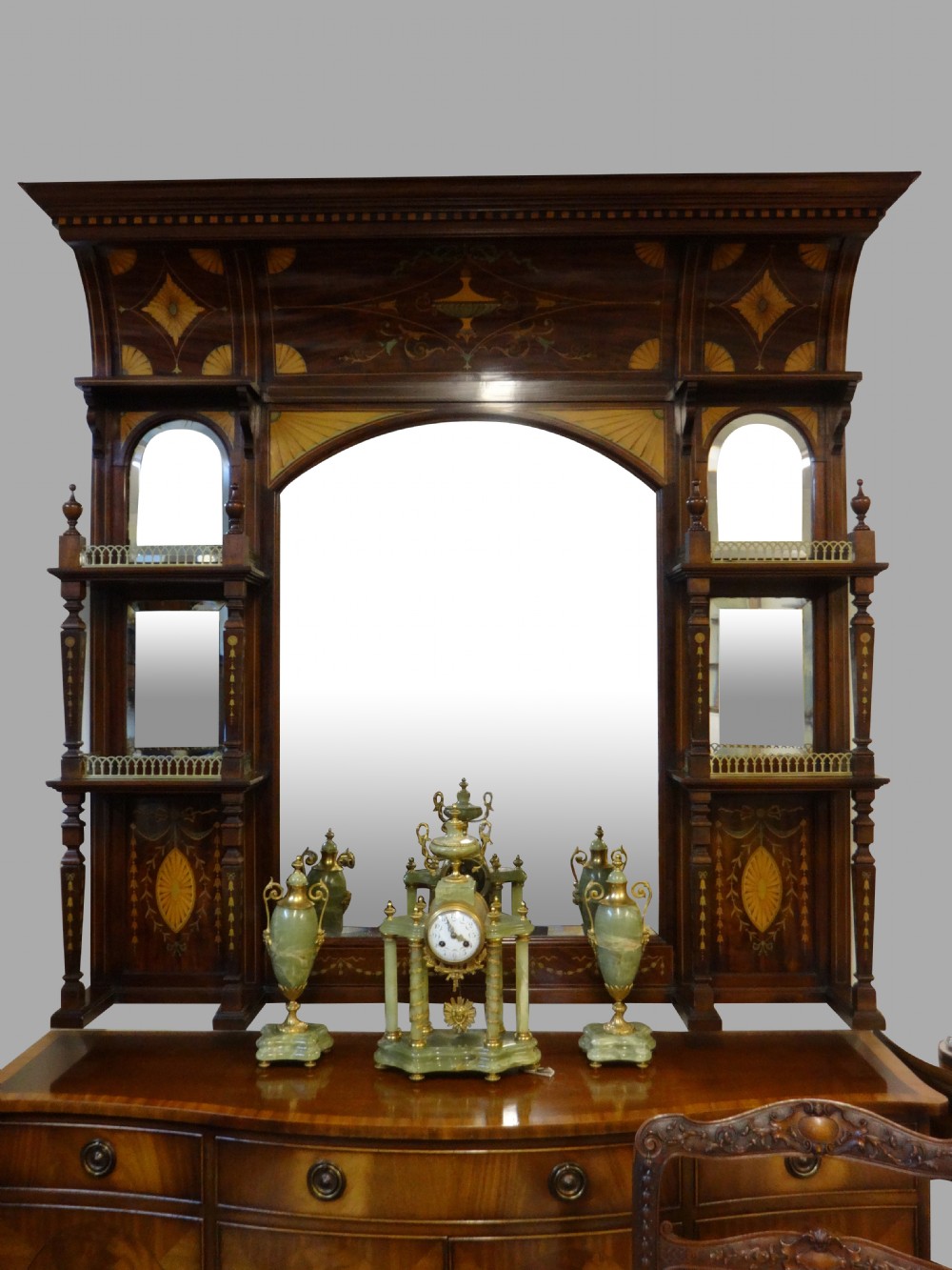 Magnificent  Mahogany Inlaid Overmantle Mirror