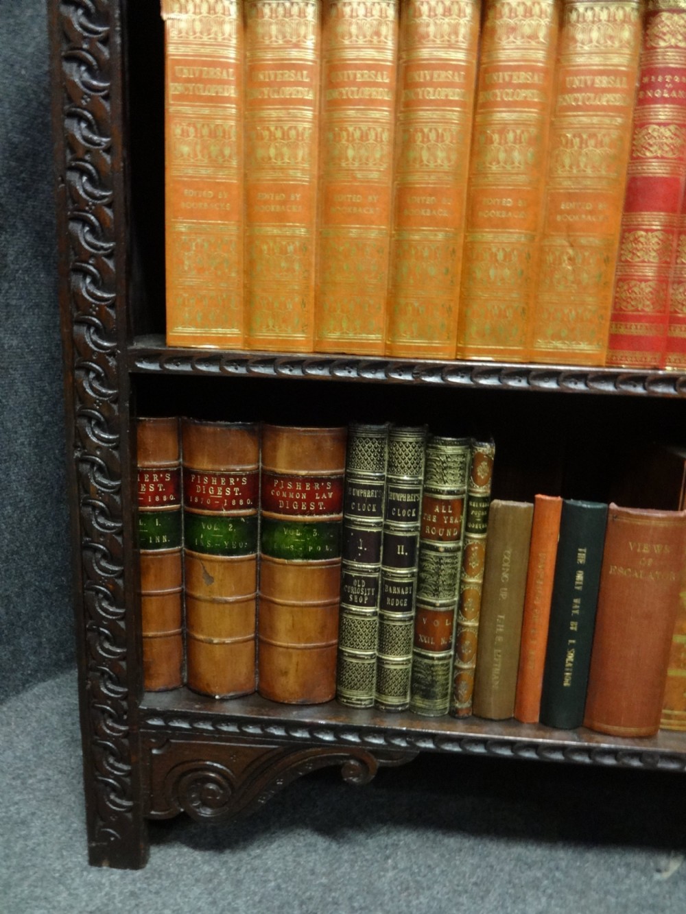 Carved Oak Open Bookcase View V