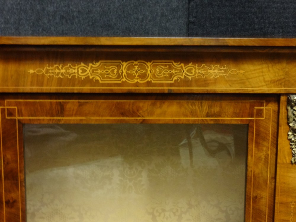 A very Good Victorian Walnut Inlaid Pier Cabinet Bookcase View II