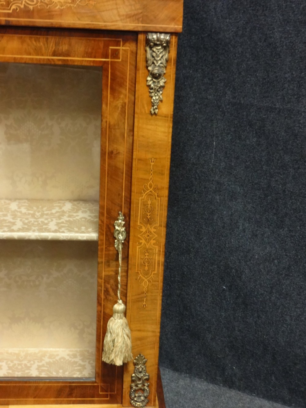 A very Good Victorian Walnut Inlaid Pier Cabinet Bookcase View III