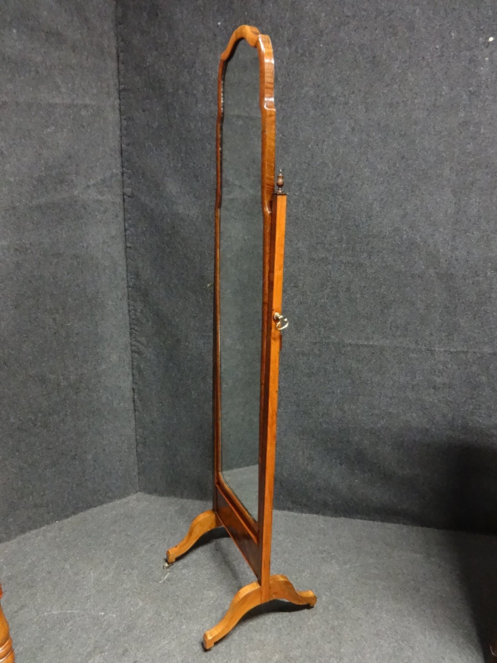 Very Good Burr Walnut Cheval Dressing Mirror View IV