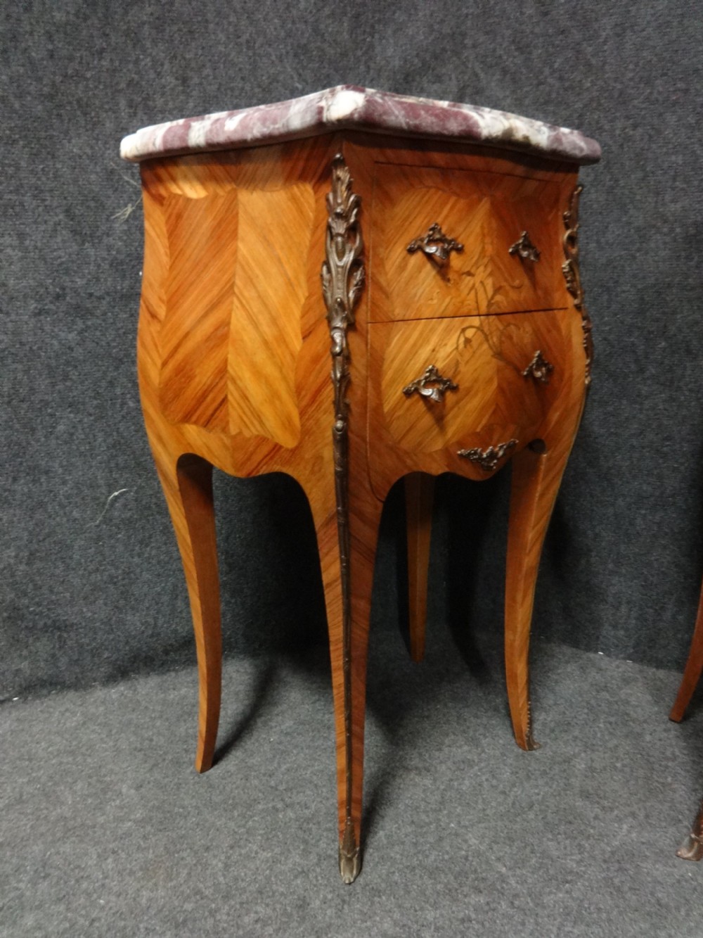 Superb Pair French Tulipwood Marquetry Bedside Lamp Chests of Drawers View IV