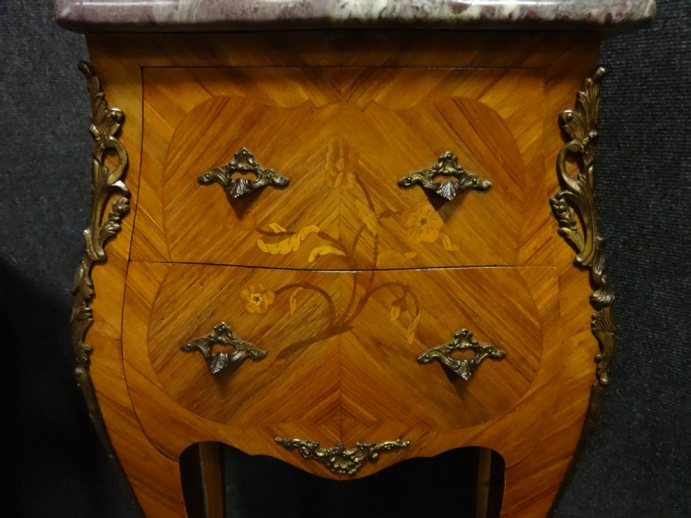 Superb Pair French Tulipwood Marquetry Bedside Lamp Chests of Drawers View V