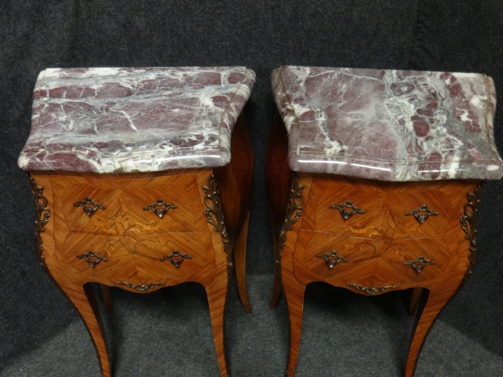 Superb Pair French Tulipwood Marquetry Bedside Lamp Chests of Drawers View VI