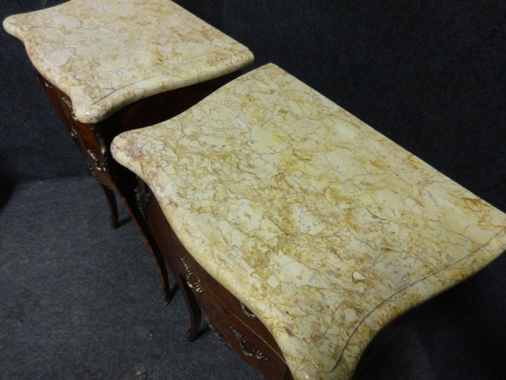 Good Pair French Marquetry Bedside Lamp Chest of Drawers View V