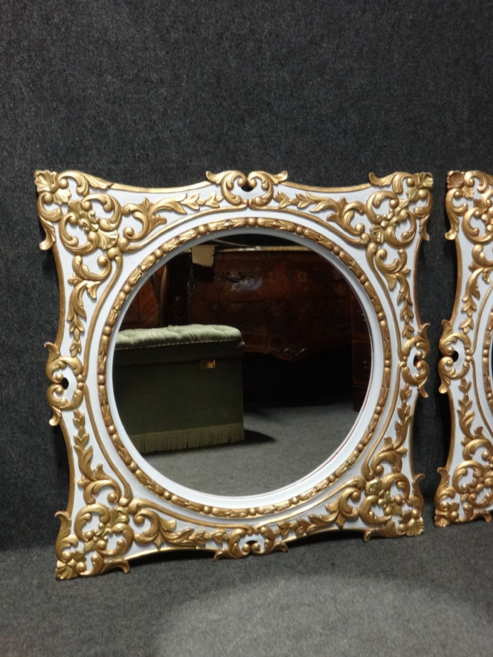Large Pair Painted and Parcel Gilt Mirrors View II