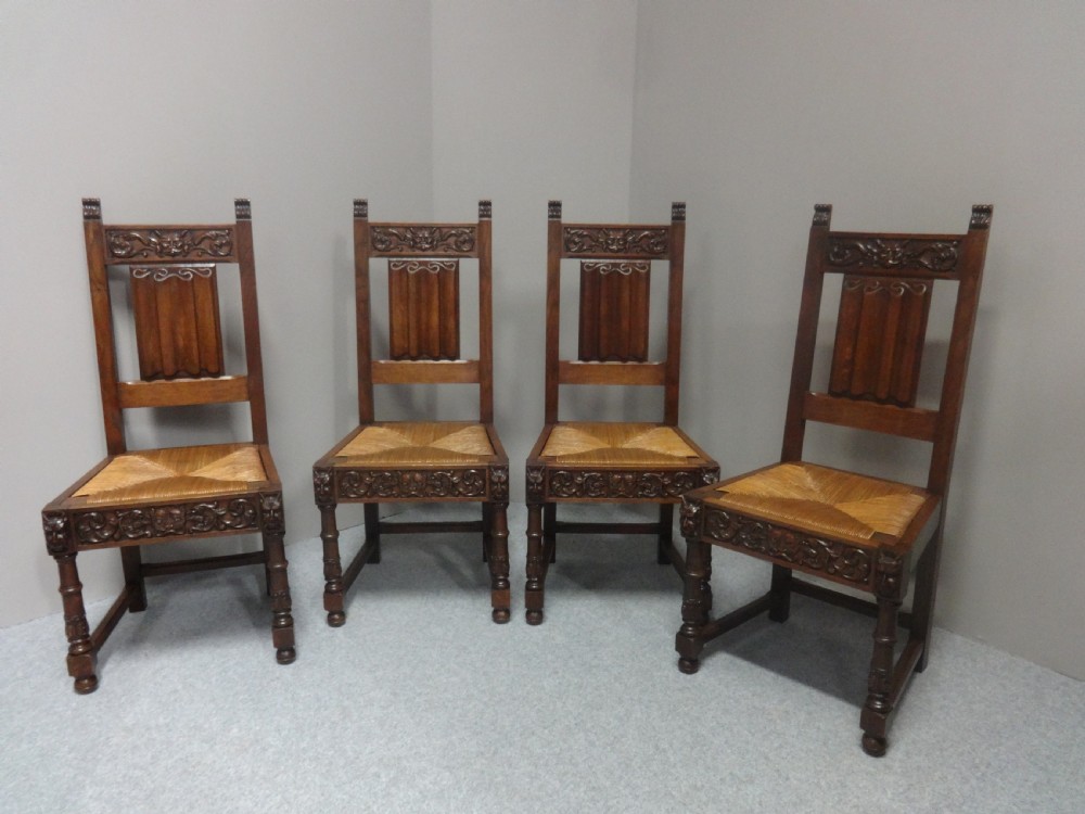 Fine Set of Four Oak Dining Hall Chairs
