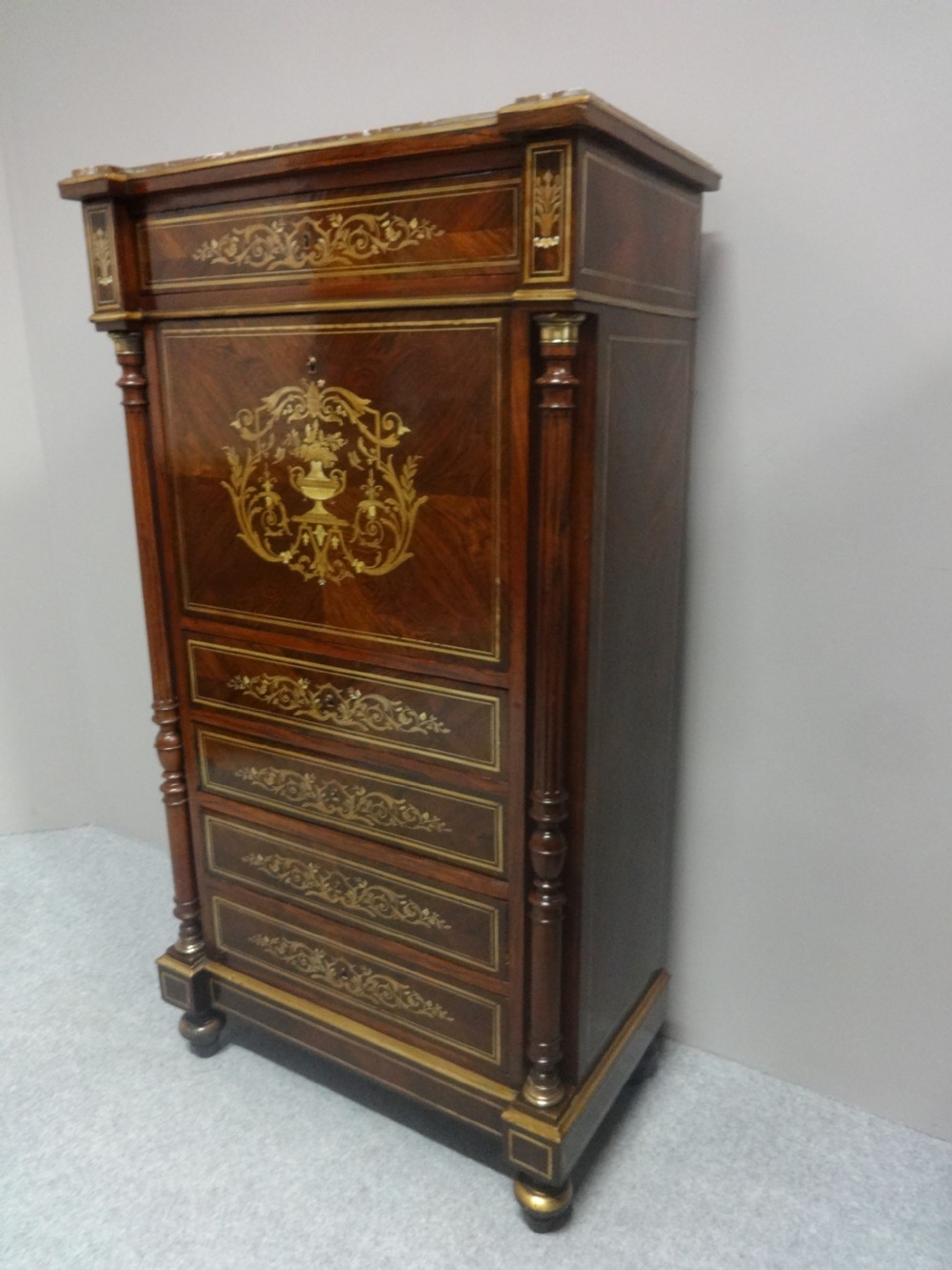 French Brass Inlaid Escritoire Bureau View V