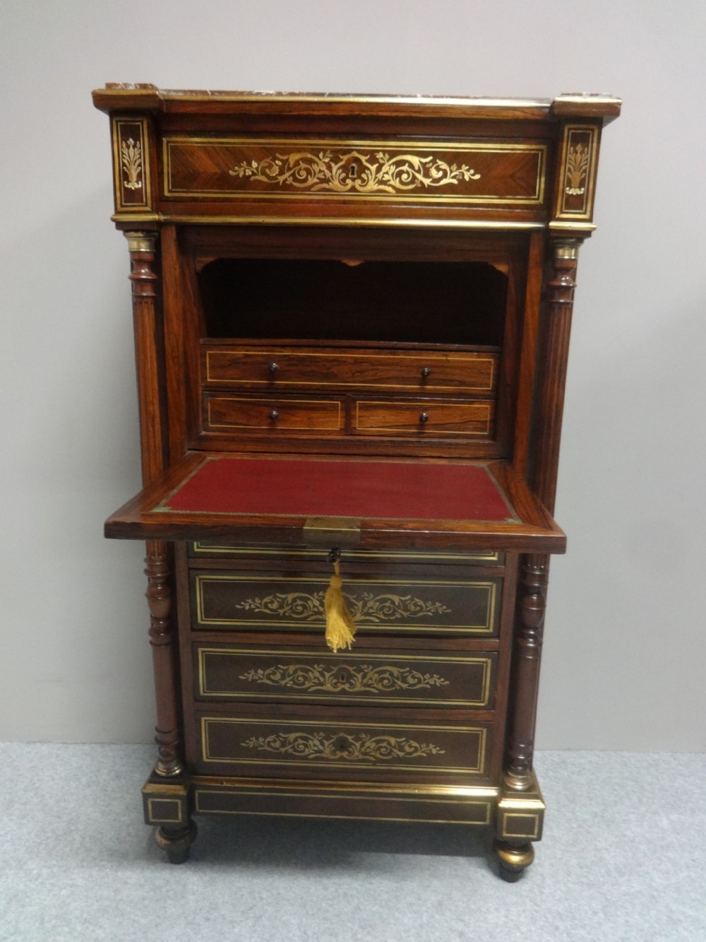 French Brass Inlaid Escritoire Bureau View VIII