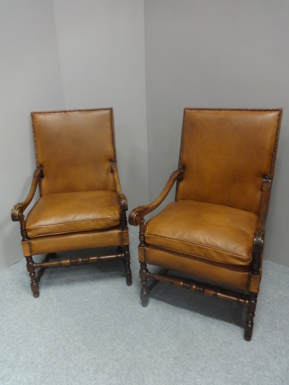 Excellent Pair French Leather Library Chairs