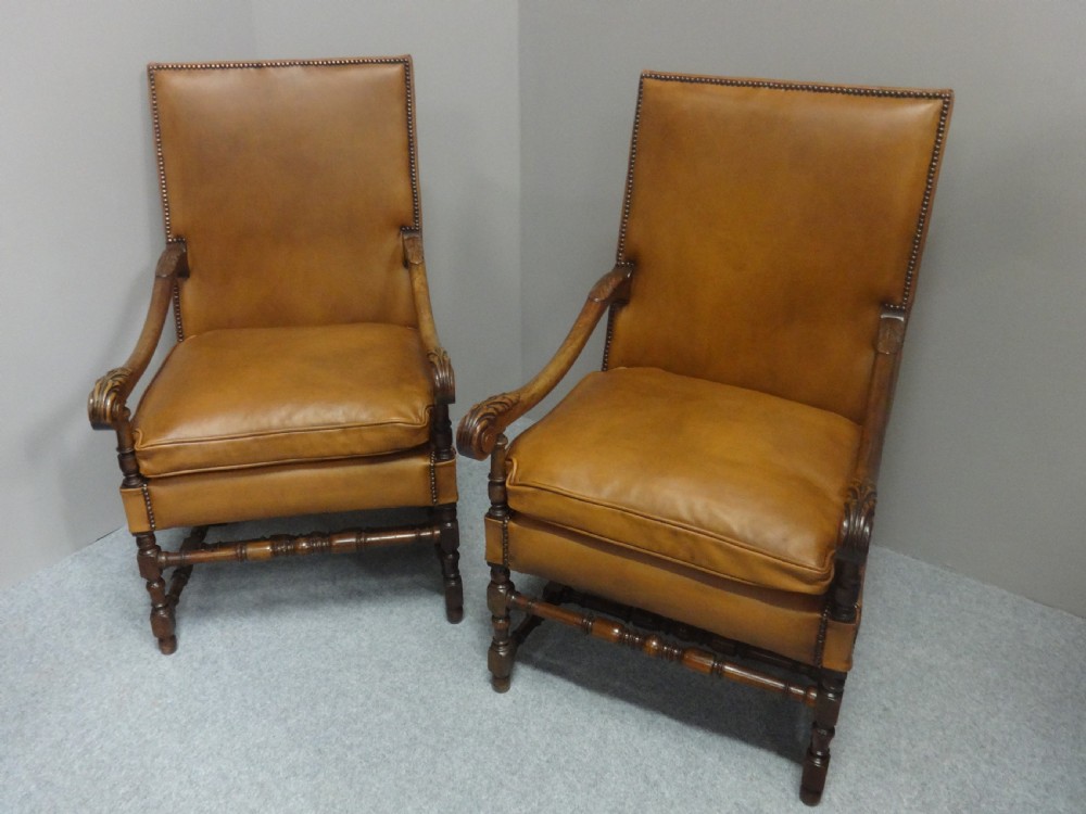 Excellent Pair French Leather Library Chairs View II