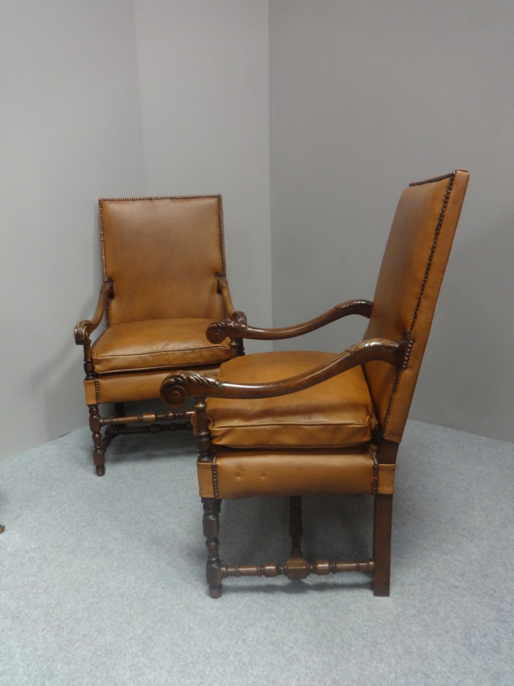 Excellent Pair French Leather Library Chairs View III