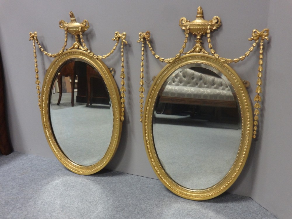 Pair English Regency Oval Gilt Mirrors View II