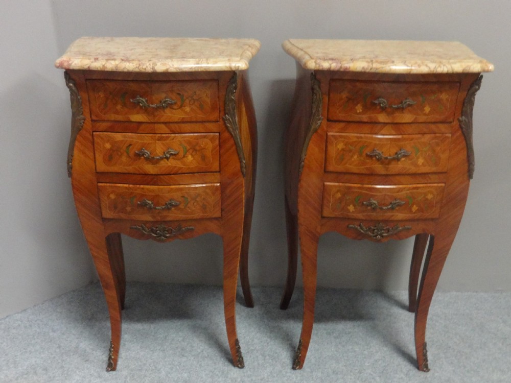 Top Quality Pair French Marquetry Bedside Lamps Tables
