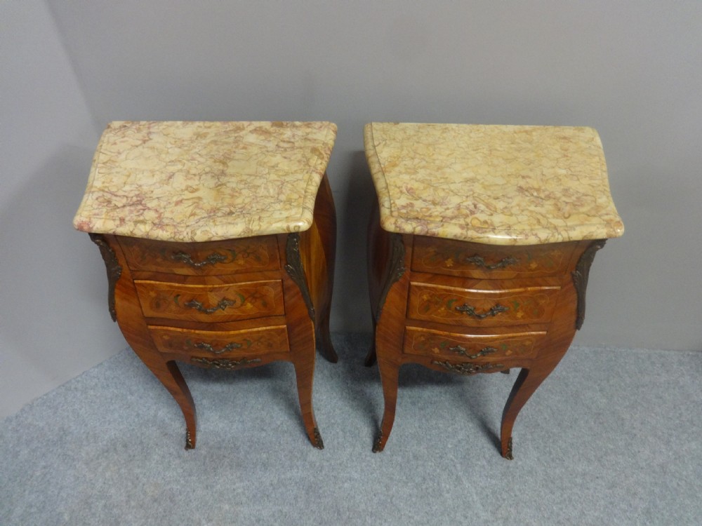 Top Quality Pair French Marquetry Bedside Lamps Tables View II