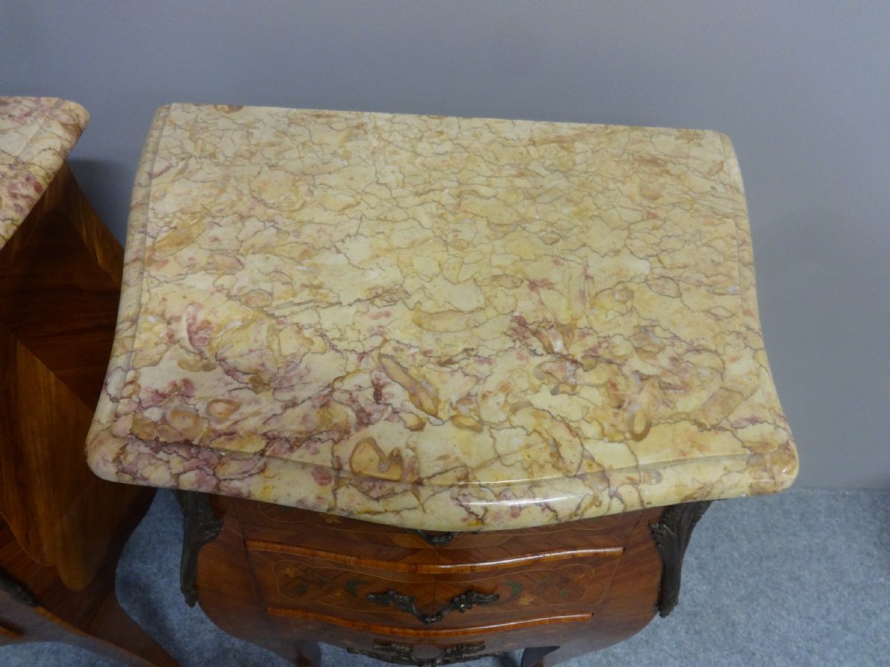 Top Quality Pair French Marquetry Bedside Lamps Tables View III