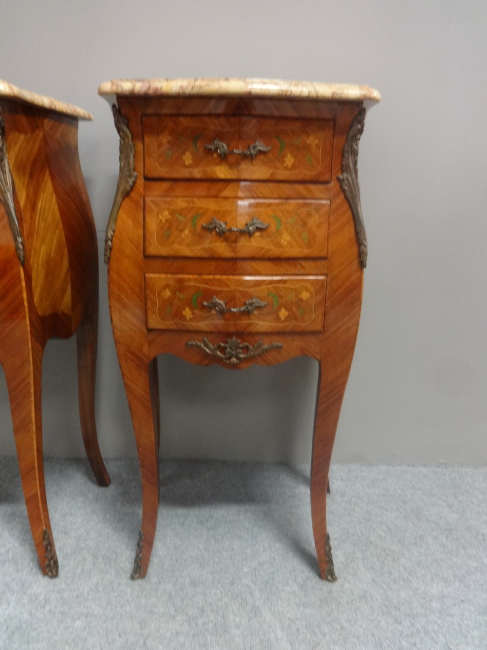 Top Quality Pair French Marquetry Bedside Lamps Tables View IV