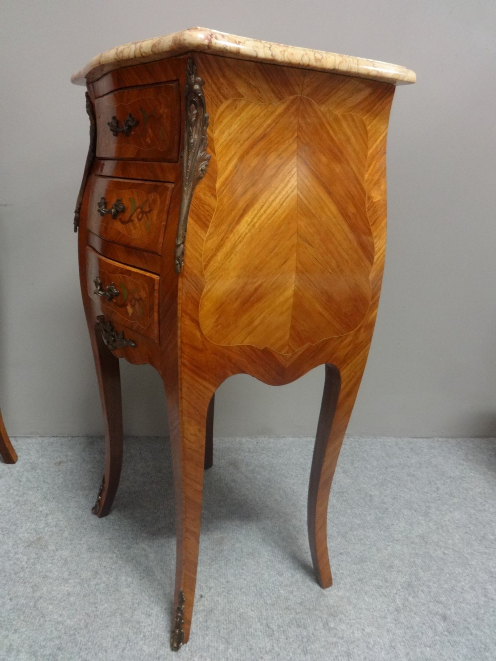 Top Quality Pair French Marquetry Bedside Lamps Tables View V
