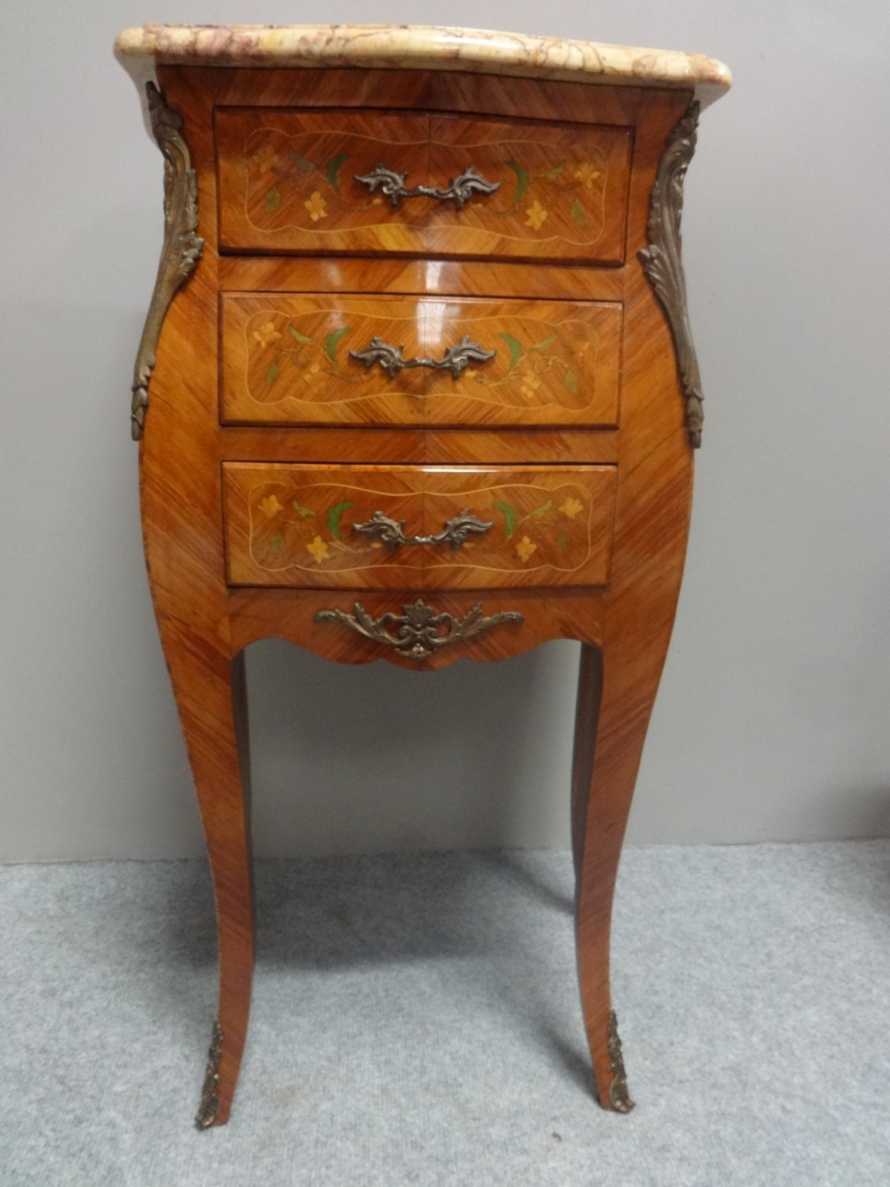 Top Quality Pair French Marquetry Bedside Lamps Tables View VI