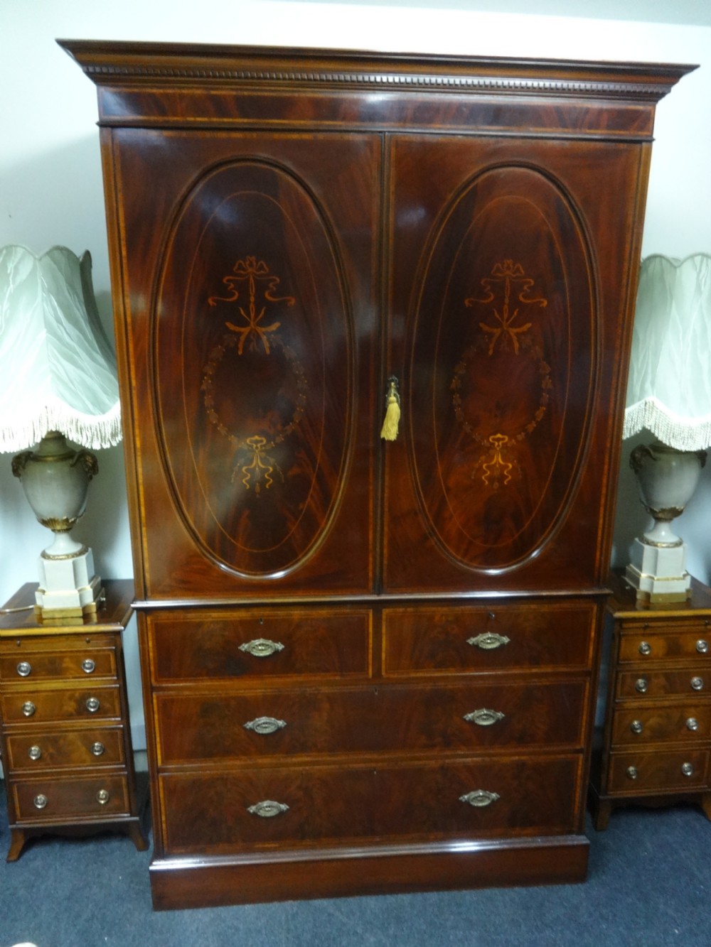 Superb Quality Mahogany Inlaid Linen Press View II
