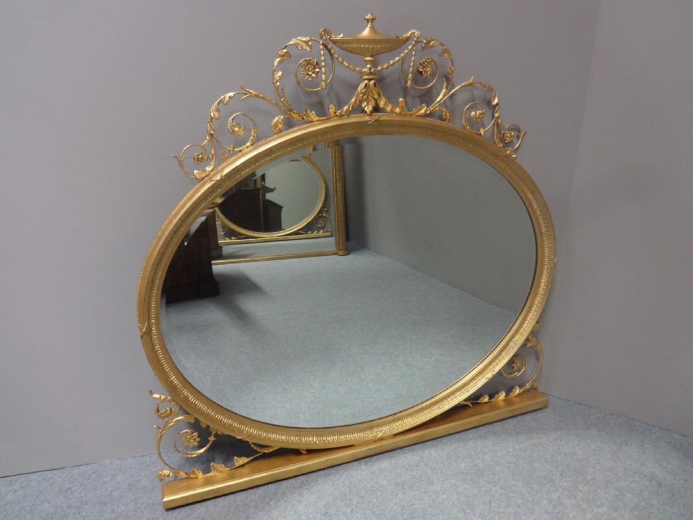 Wonderful English Gilt Oval Overmantle Mirror