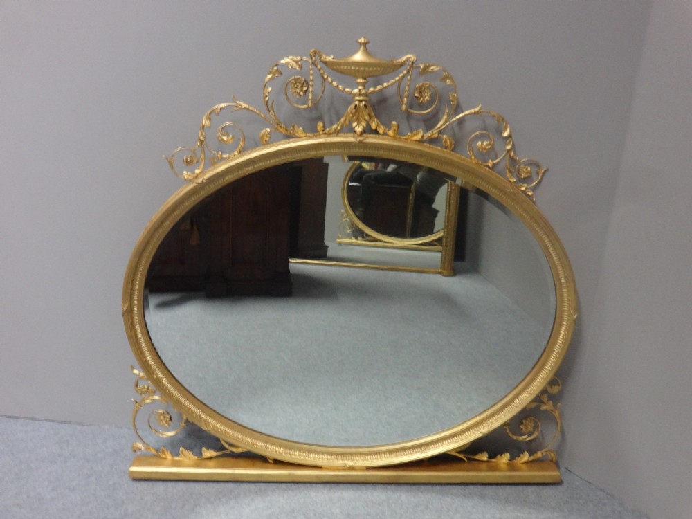 Wonderful English Gilt Oval Overmantle Mirror View VIII
