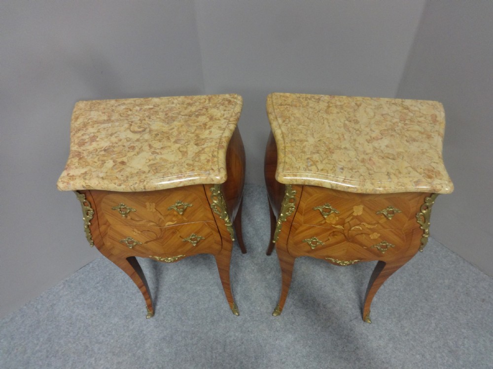Good Pair French Marquetry Bedside Chests of Drawers View II