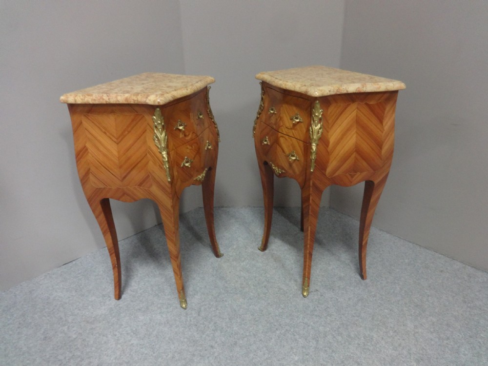 Good Pair French Marquetry Bedside Chests of Drawers View III