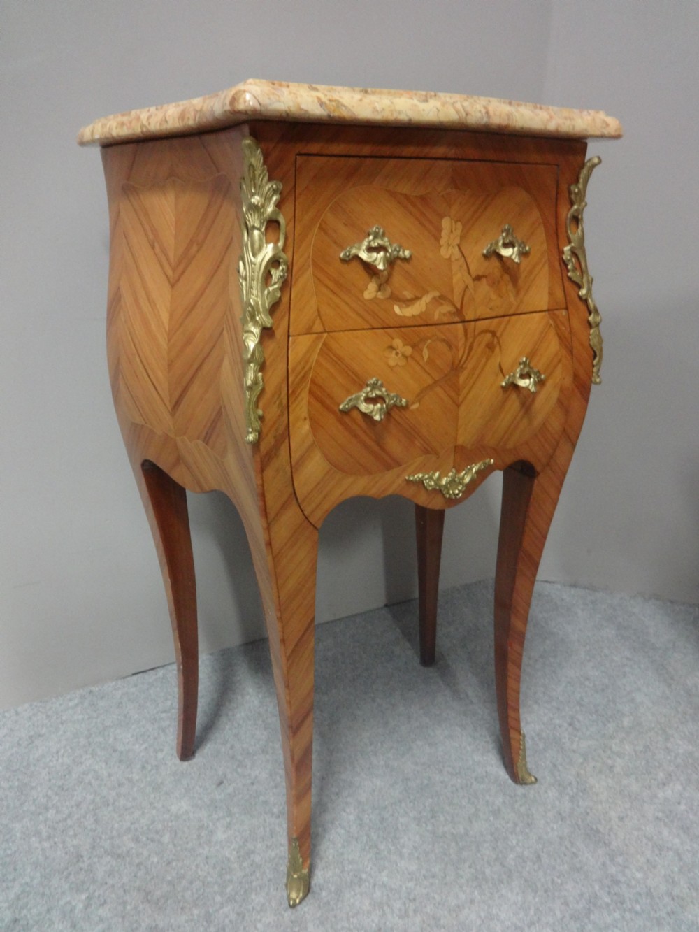 Good Pair French Marquetry Bedside Chests of Drawers View V