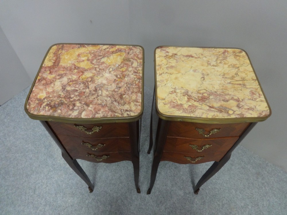 Small Pair French Tulipwood Bedside Lamp Chests of Drawers View II