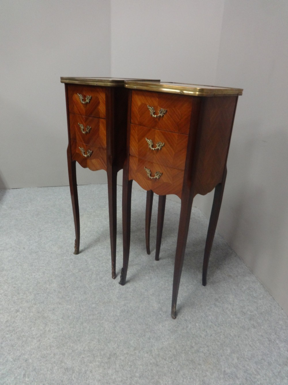Small Pair French Tulipwood Bedside Lamp Chests of Drawers View III
