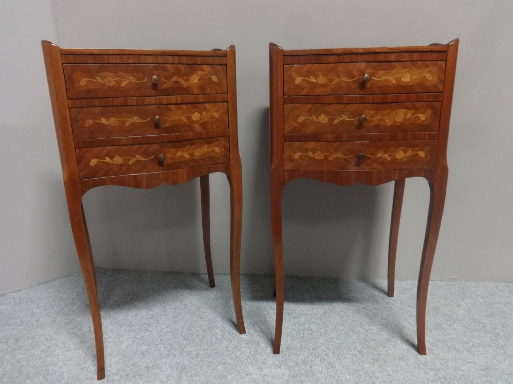 Pair French Marquetry Bedside Chests of Drawers