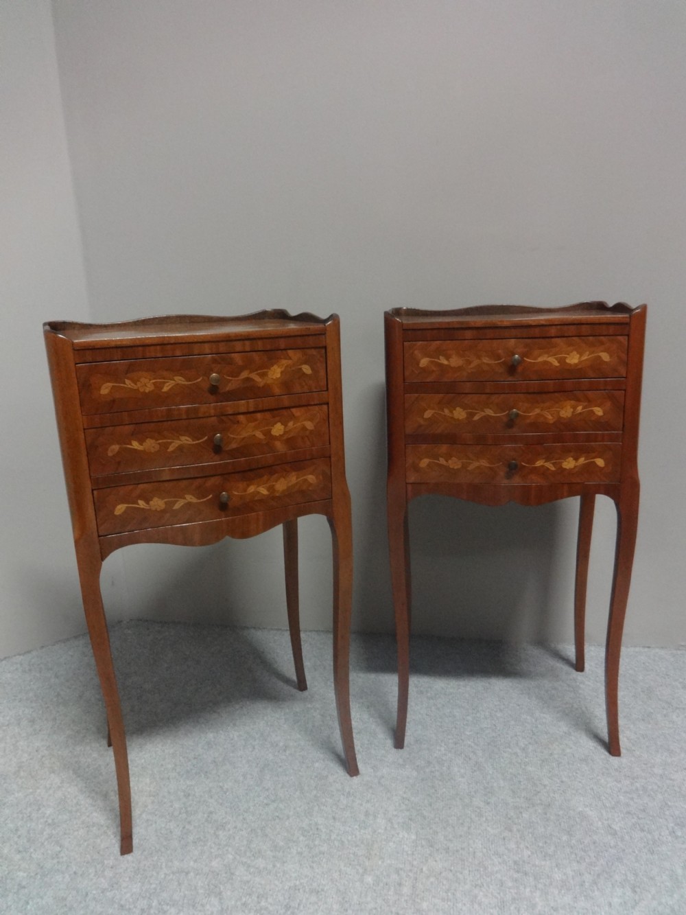 Pair French Marquetry Bedside Chests of Drawers View II