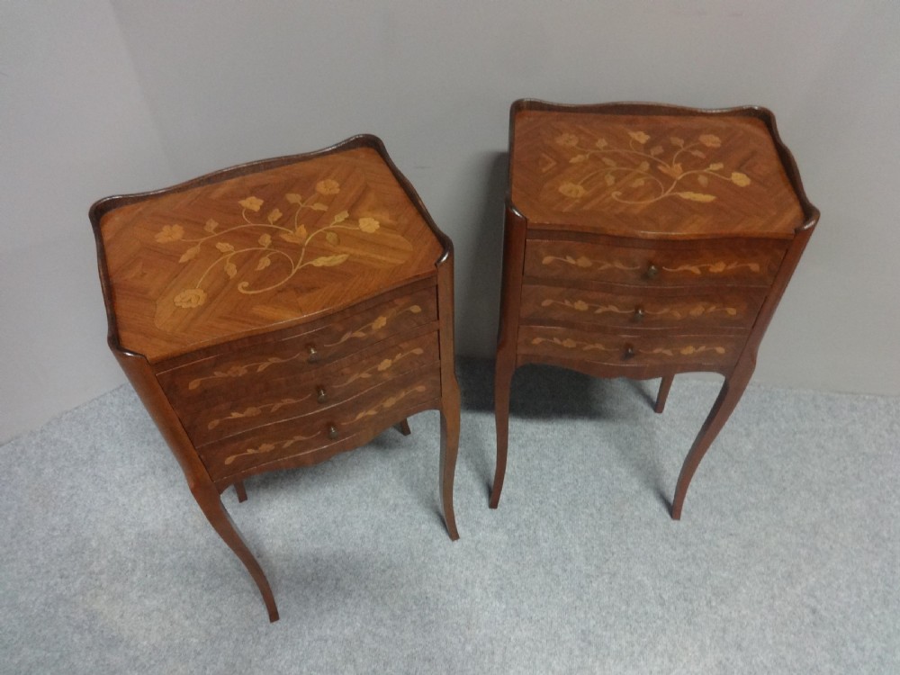 Pair French Marquetry Bedside Chests of Drawers View III