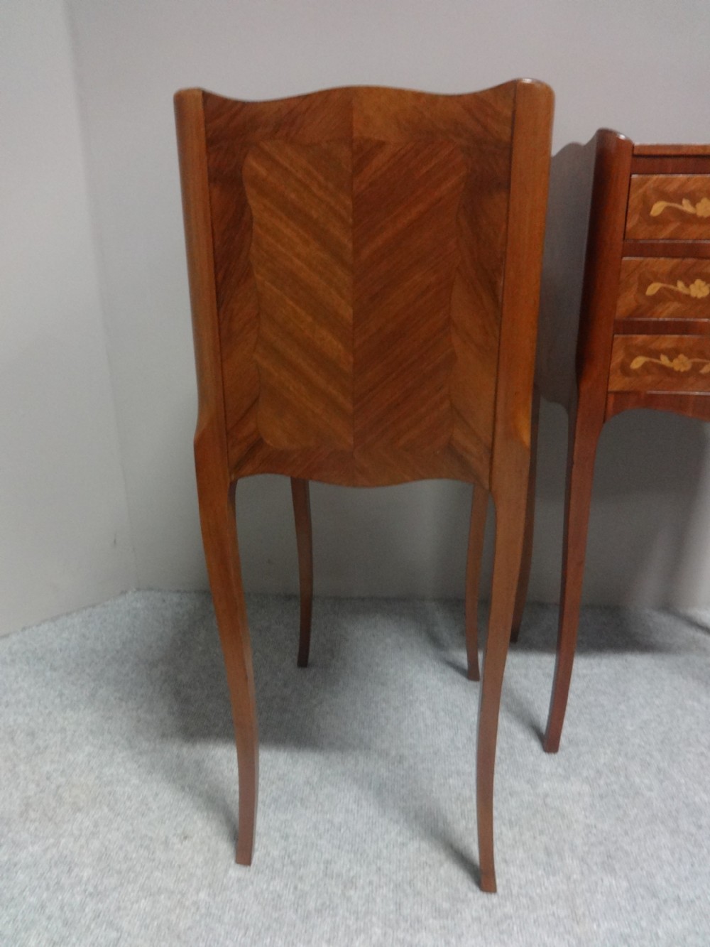 Pair French Marquetry Bedside Chests of Drawers View IV