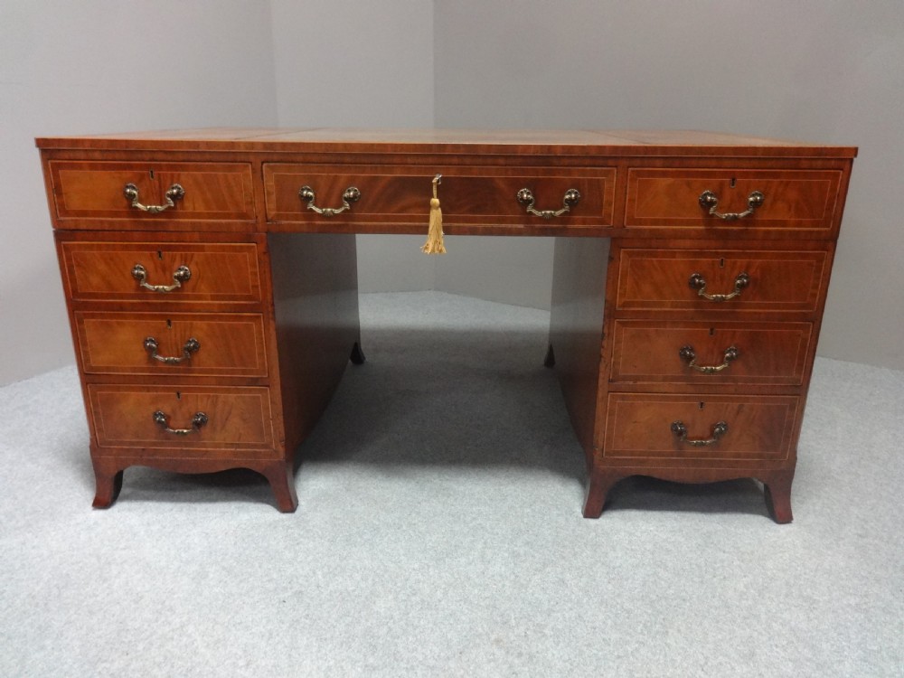Outstanding Edwardian Inlaid Mahogany Partners Desk