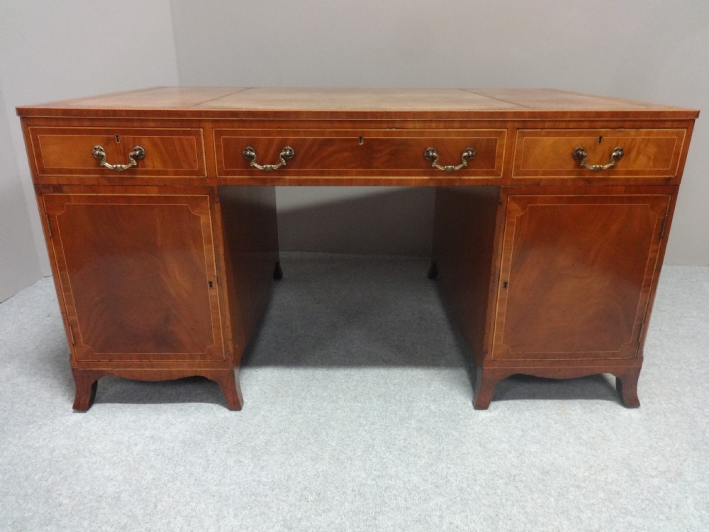 Outstanding Edwardian Inlaid Mahogany Partners Desk View II