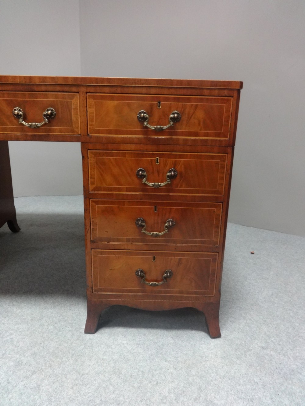 Outstanding Edwardian Inlaid Mahogany Partners Desk View III