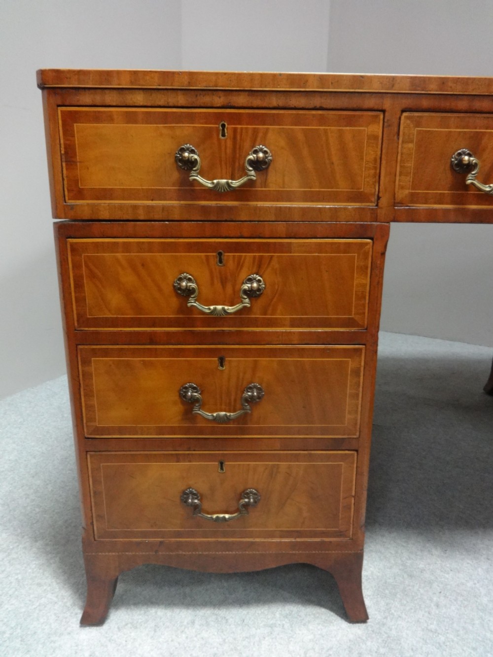 Outstanding Edwardian Inlaid Mahogany Partners Desk View IV