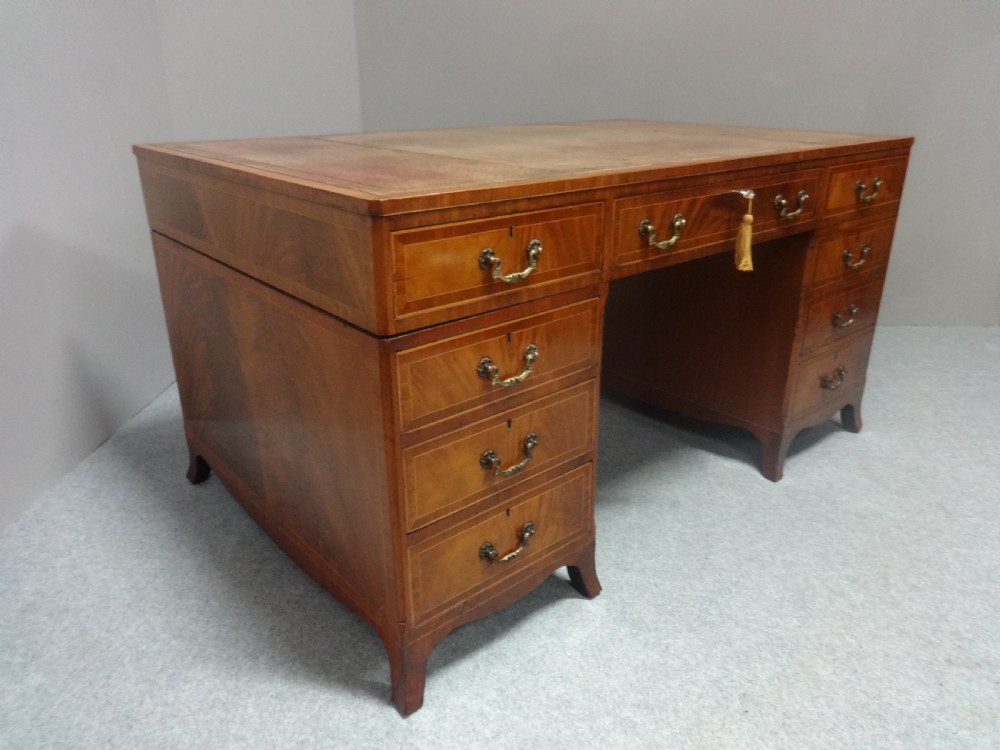 Outstanding Edwardian Inlaid Mahogany Partners Desk View V