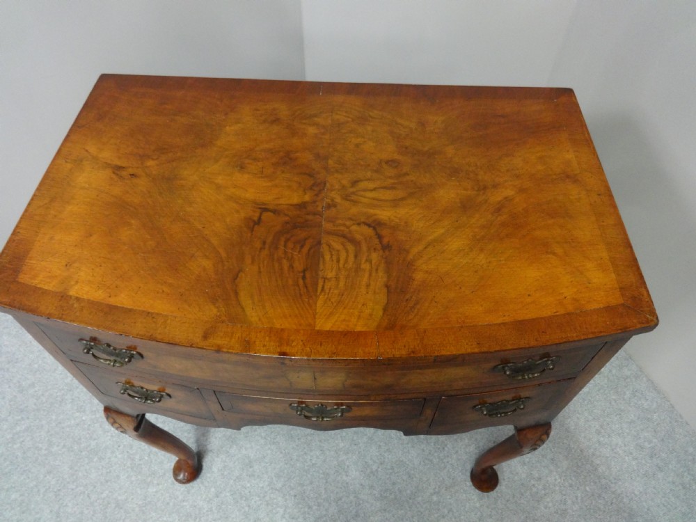 Very Good Burr Walnut Bowed Lowboy View IV