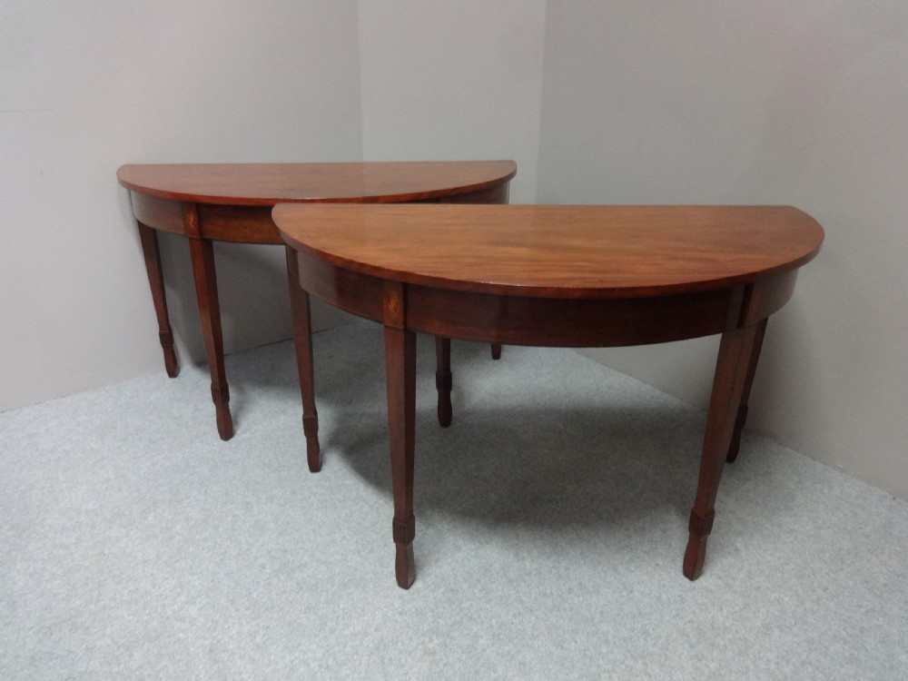 Excellent Pair Inlaid Mahogany Console Tables View II