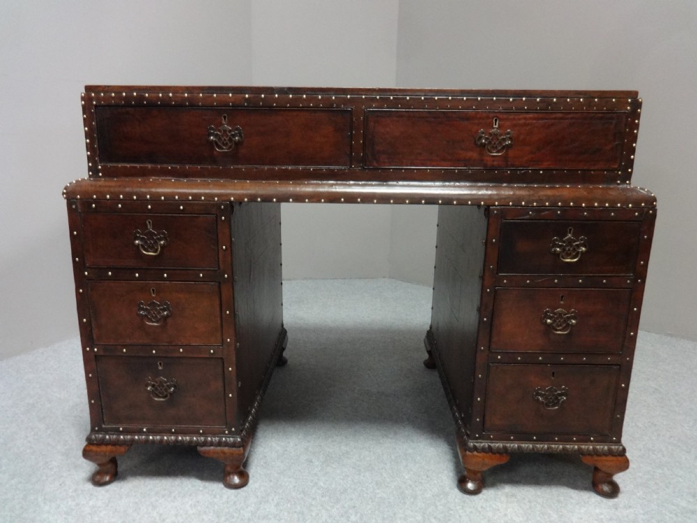 Leather and Walnut Art Deco Pedestal Desk
